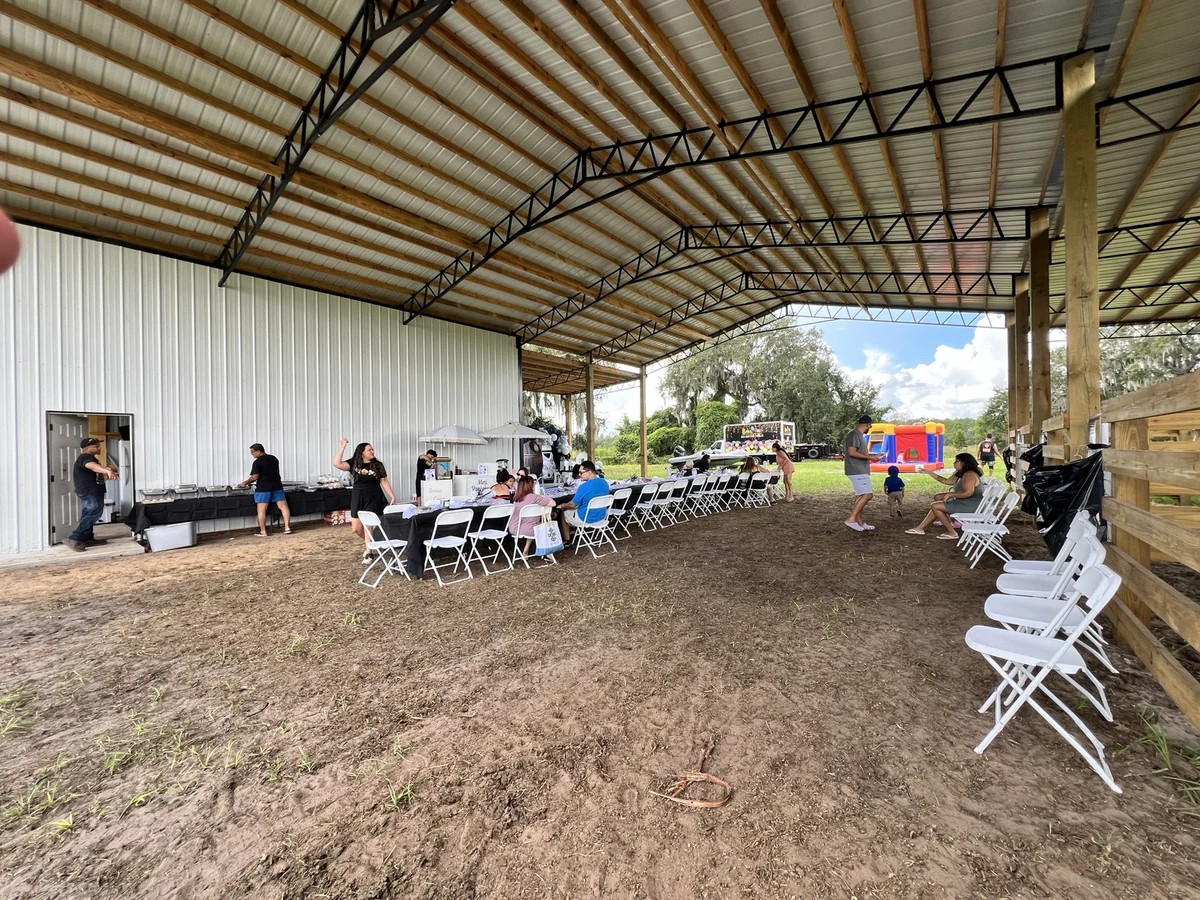Guests seated in the private event area at Faria's Sunset Ranch in Clermont, Florida